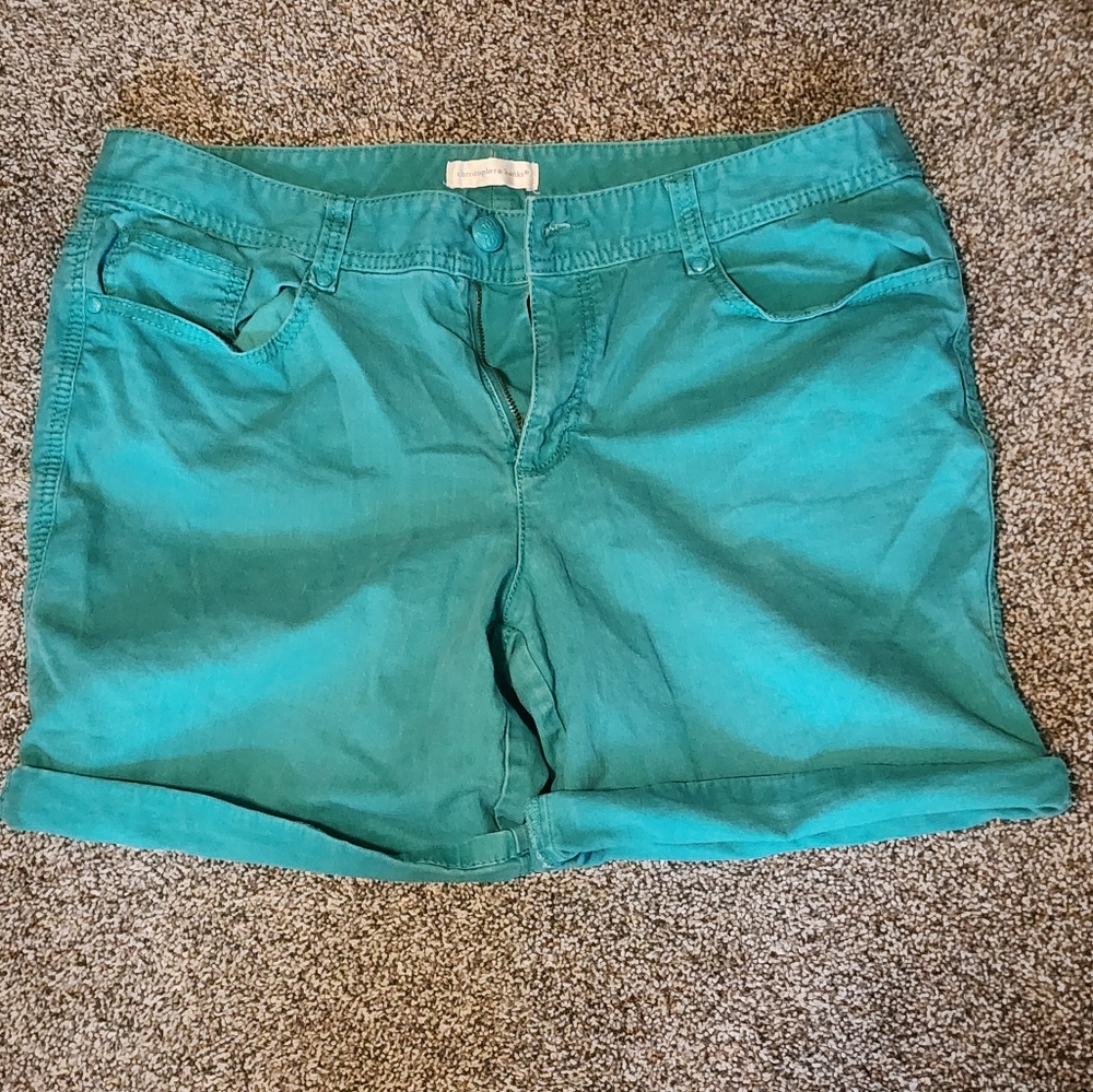 Christopher and Banks Shorts Ladies 16 Teal Green Denim, Size 16, 6" Inseam
